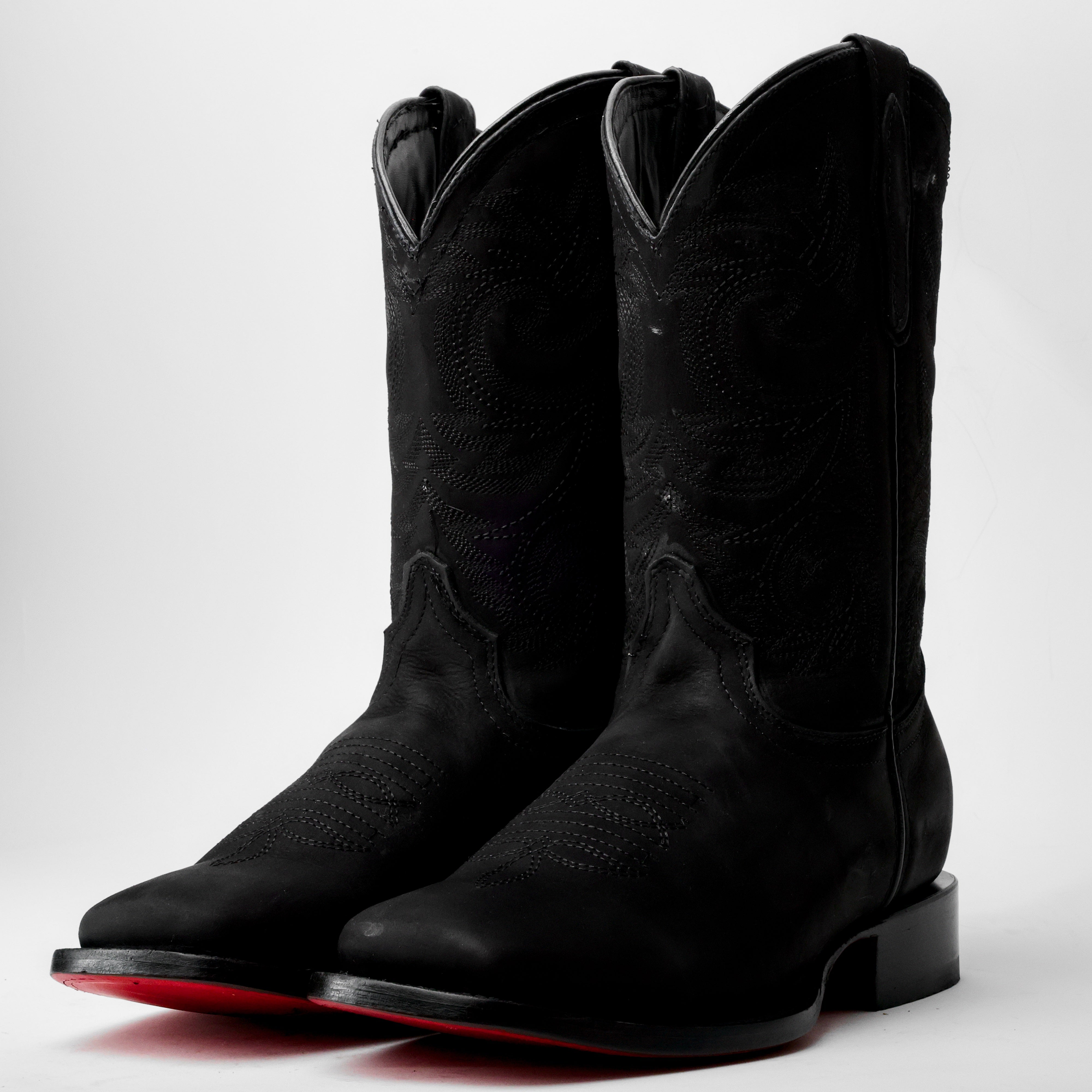 Matte Black Nobuck Leather Boots - Square Toe