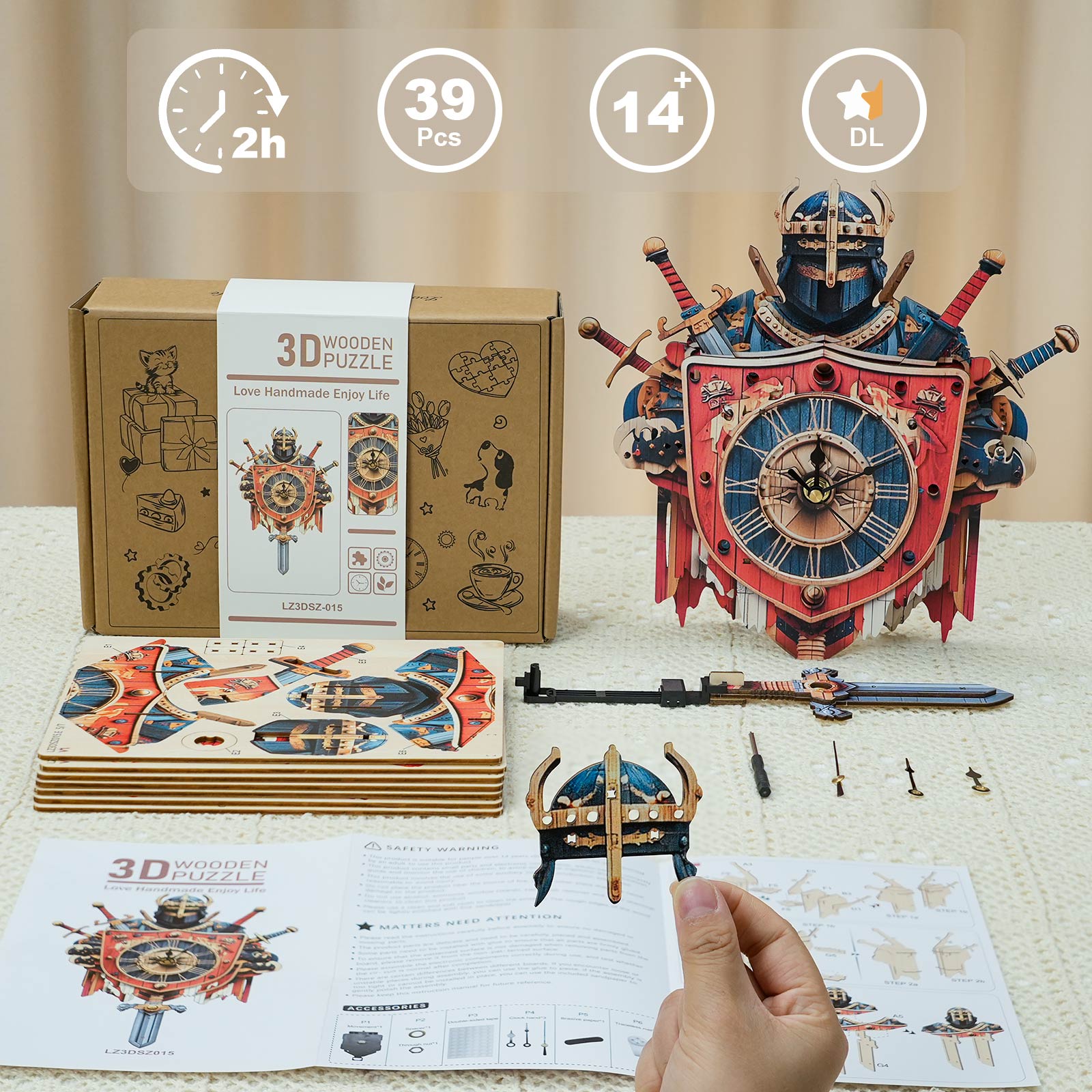Knight â€“ DIY Wooden Clock, 3D Puzzle Craft Kit