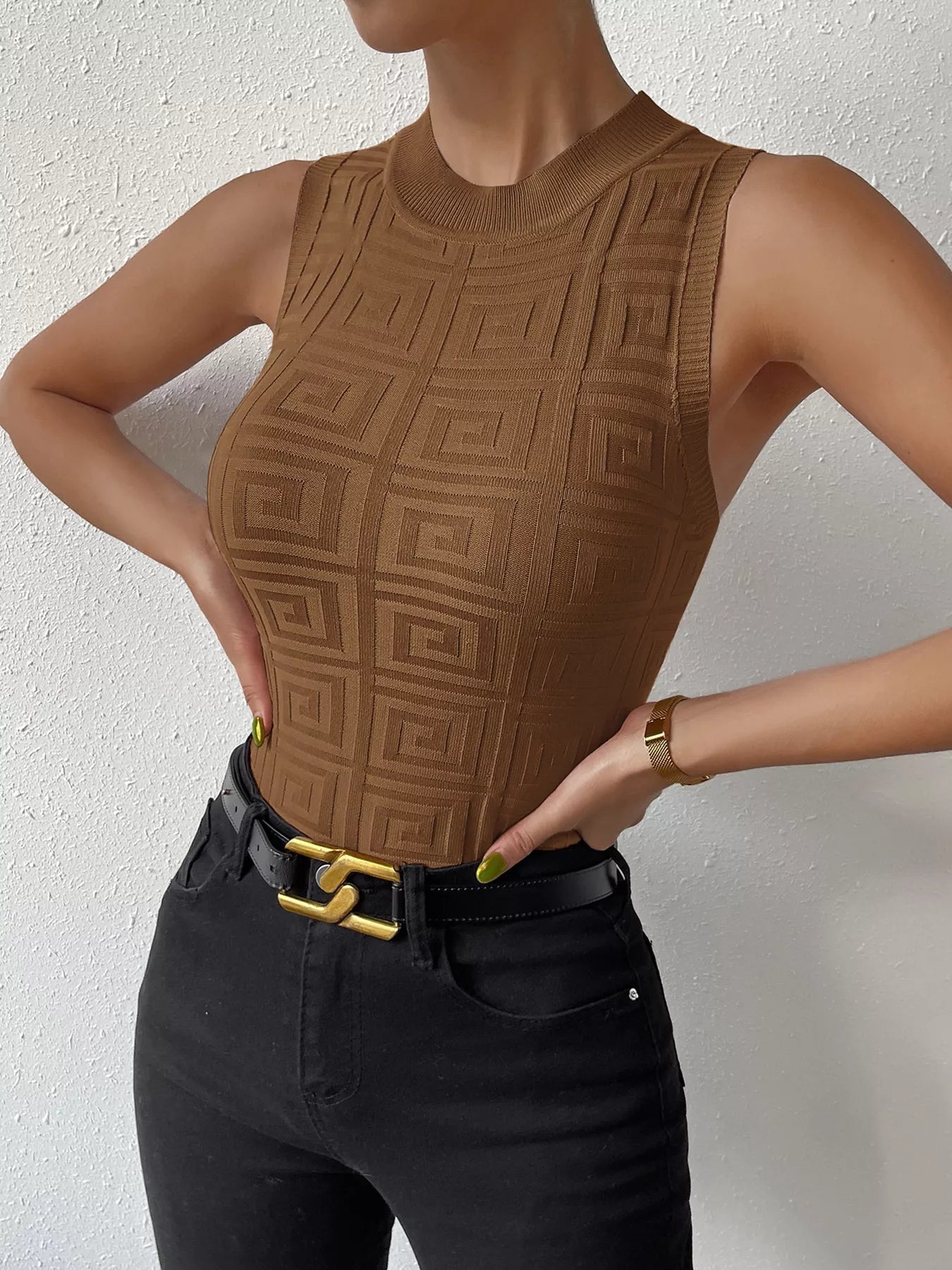 Geometric Pattern Knit Tank