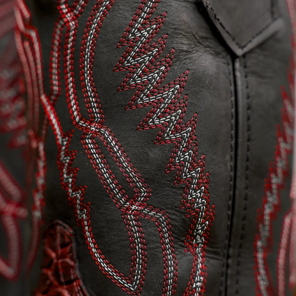 Black Cherry Caiman Belly Leather Boots With 3D Lightweight Sole - Composite Toe