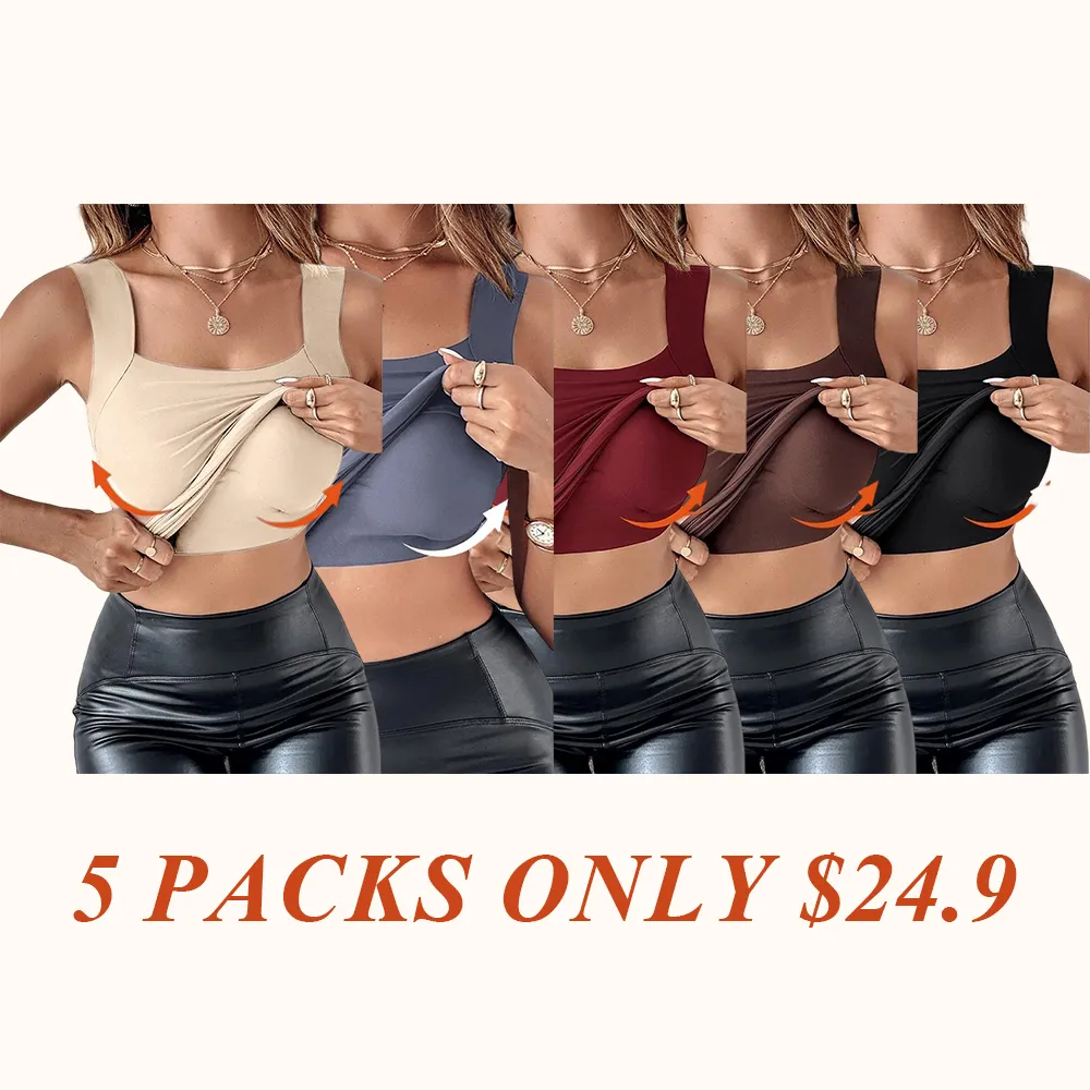 Women's U Neck Shapewear Built-in Bra Tank High Strechy Sleeveless Slim Fit Tops Camisole