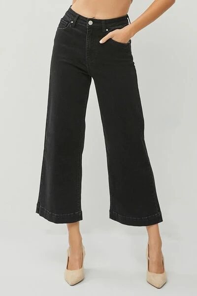 High Rise Wide Leg Ankle Jeans