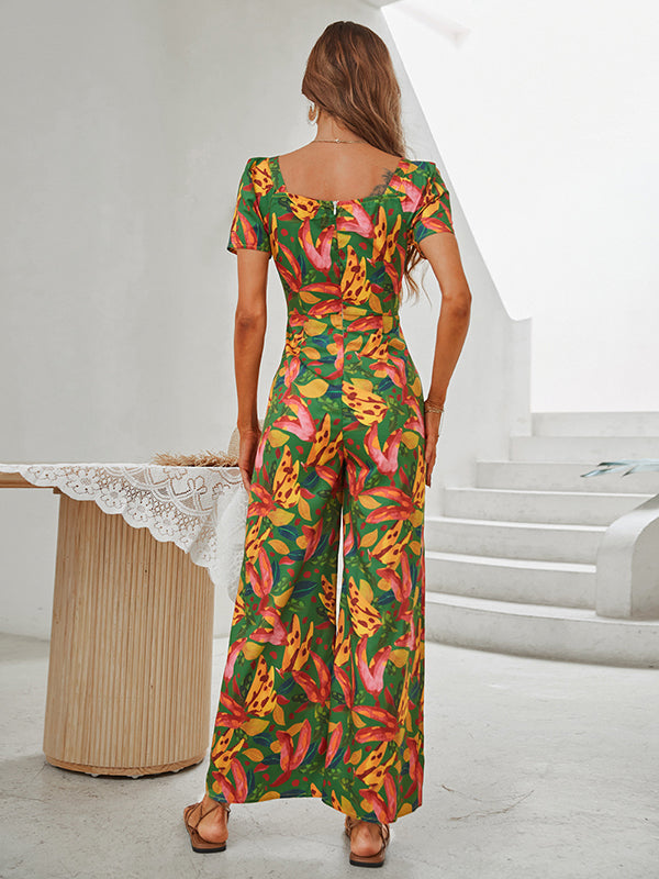 Fashion Square Neck Floral Jumpsuit