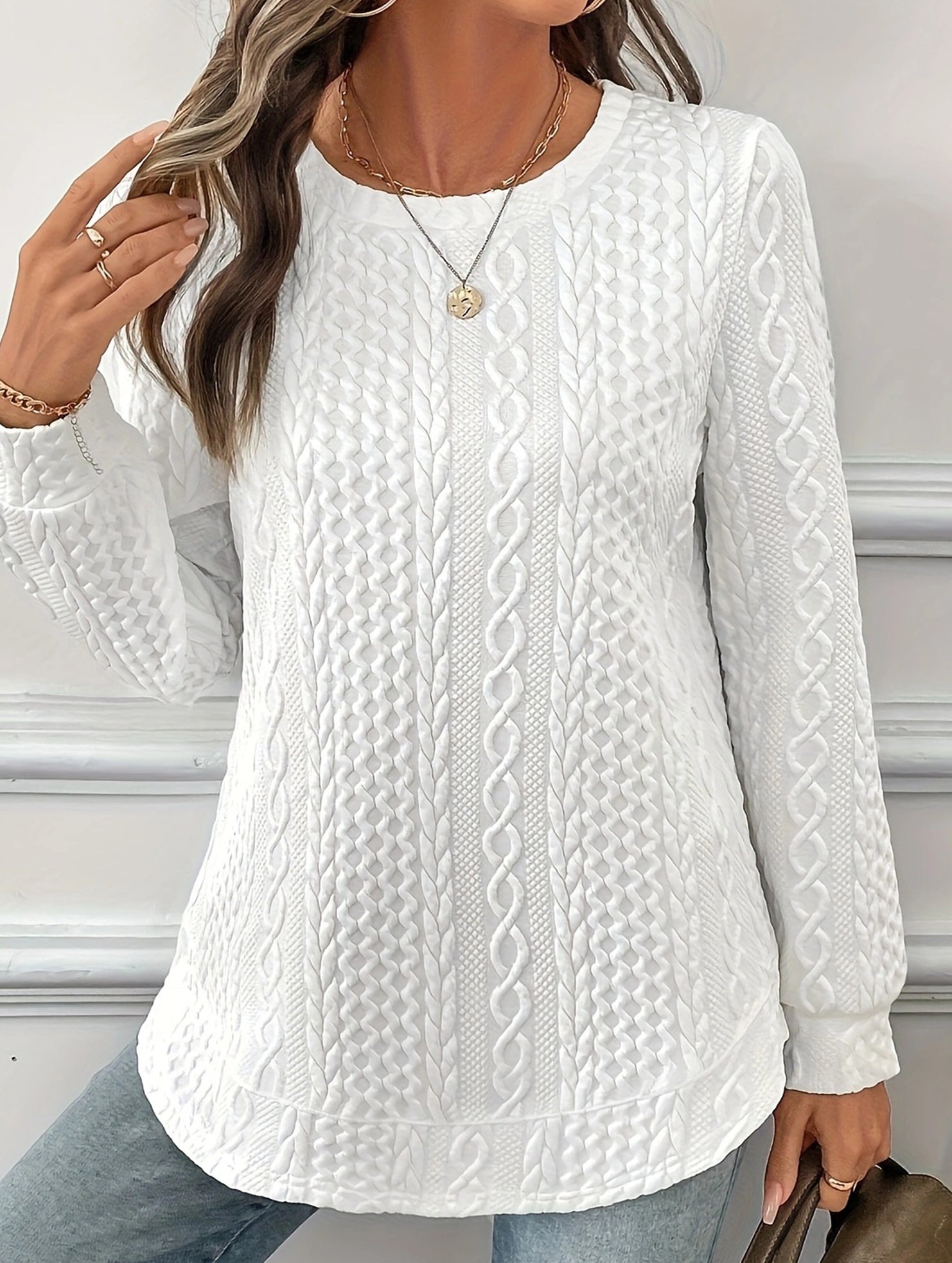 Versatile textured loose-fitting drop-shoulder sweatshirt_CWOSWL09211