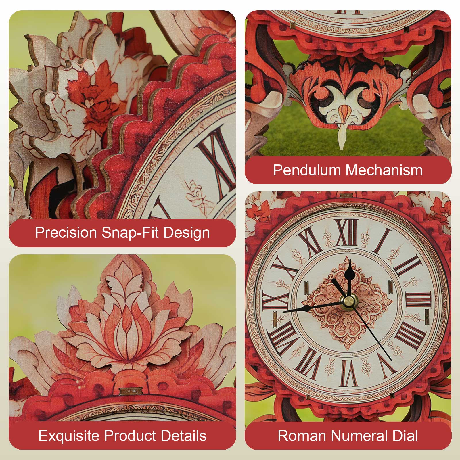 Fire Flame Flowerâ€“ DIY Wooden Clock, 3D Puzzle Craft Kit