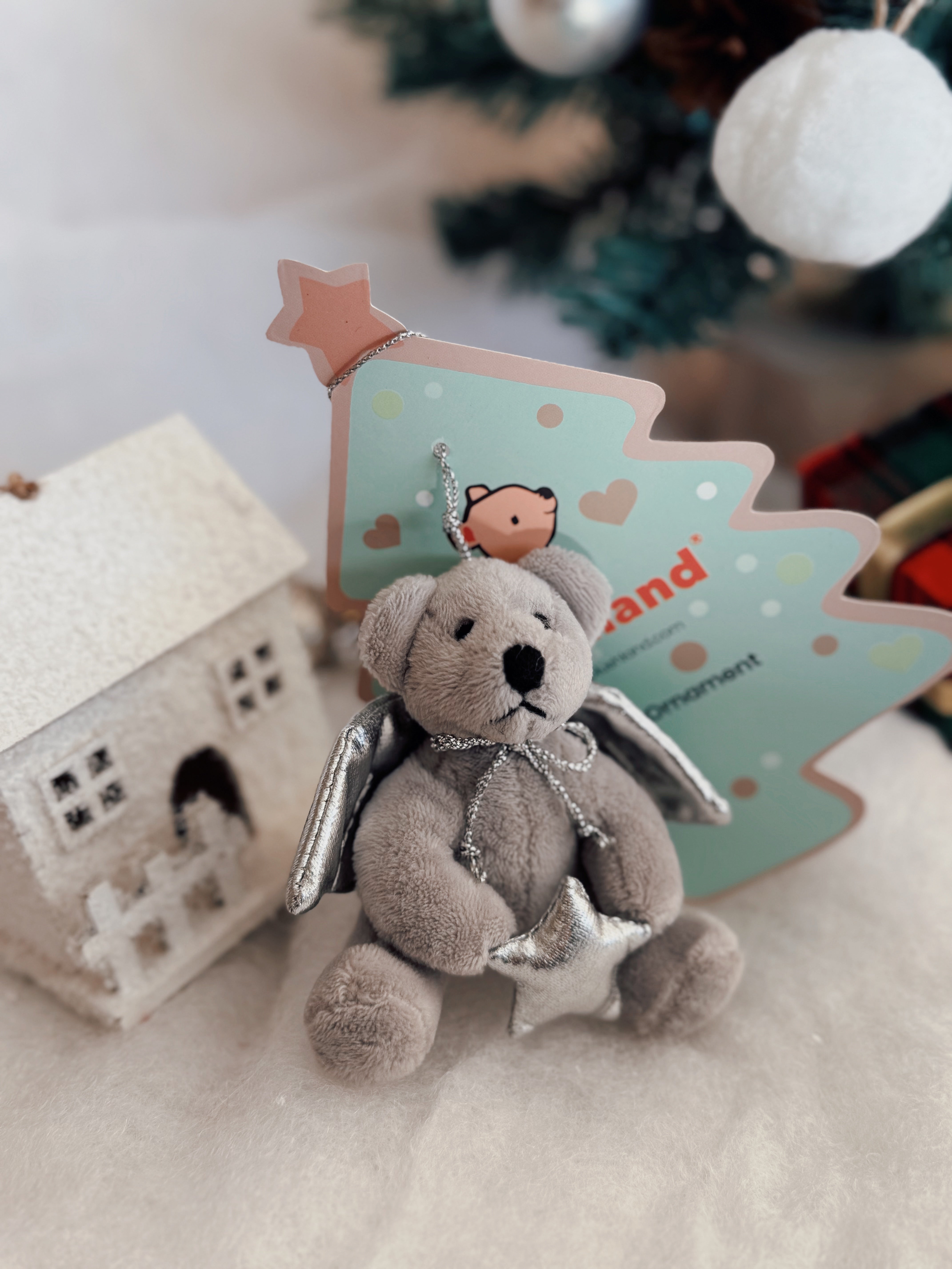 Christmas Silver Angel Bear 4inch Keychain