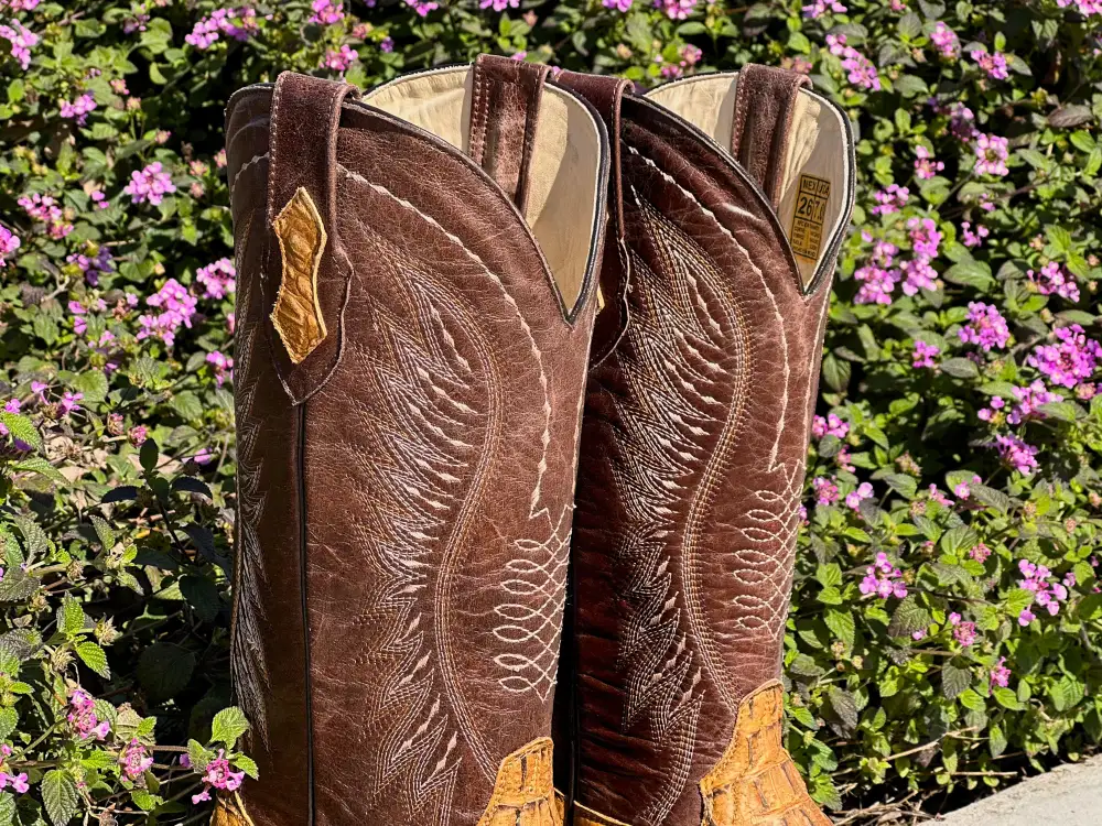 Men’s Honey Crocodile Leather Boots With Blue Shaft