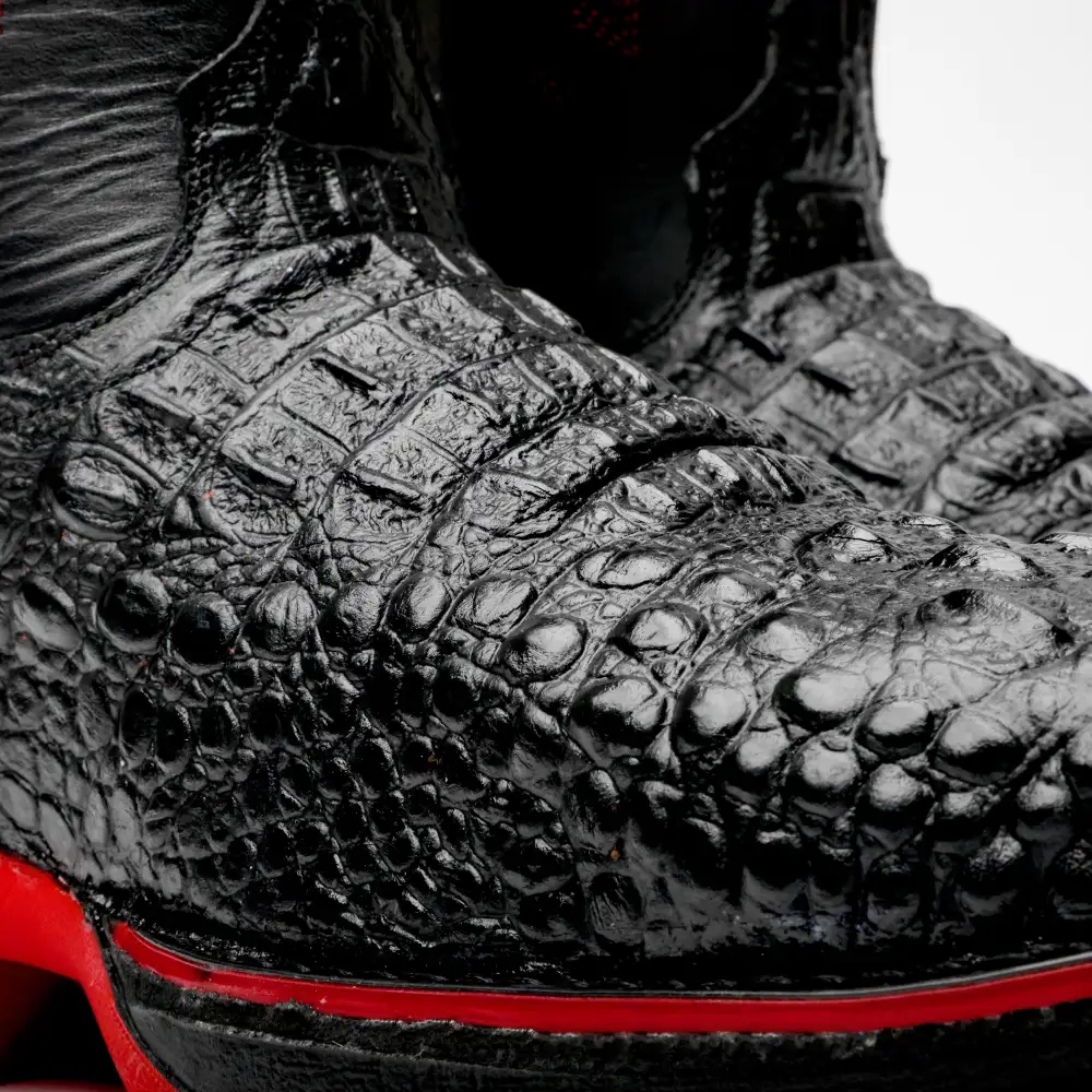 Black Caiman Neck Leather Boots With 3D Lightweight Sole - Composite Toe