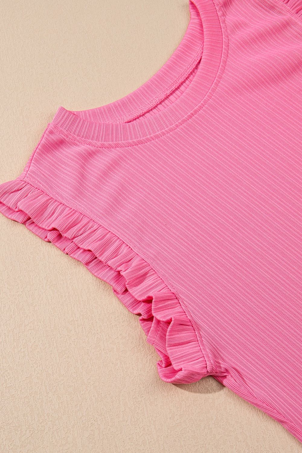 Ruffle Trim Round Neck Top And Drawstring Skirt Set