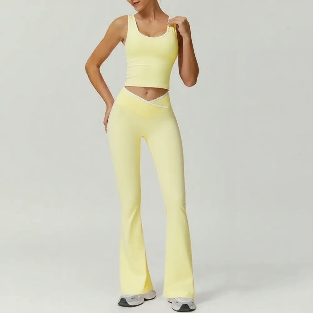 Womens Colorblock Tank Top & Flare Leg Pants Tracksuit Set