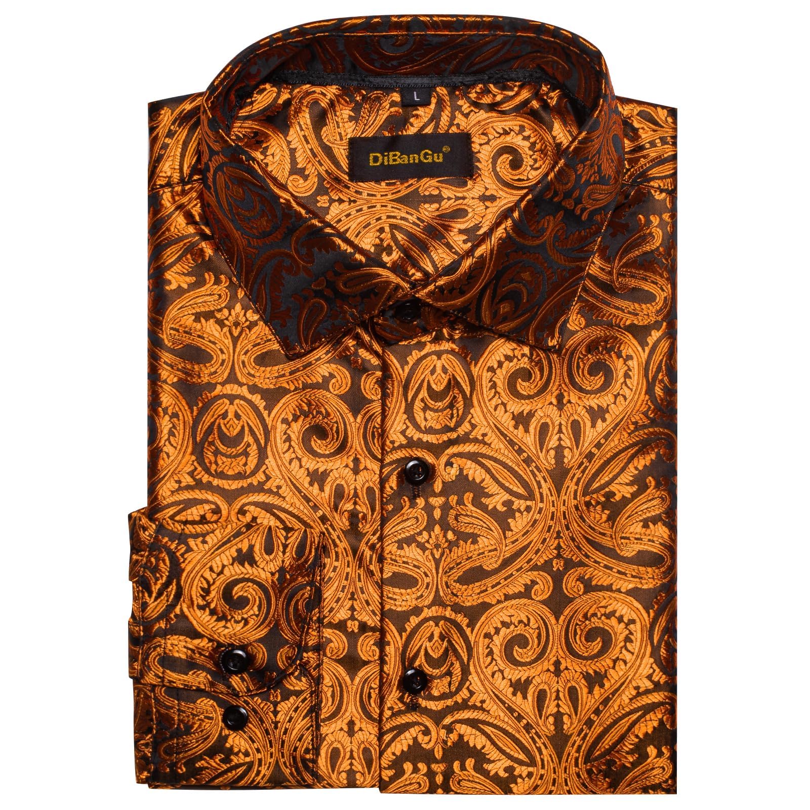 Men's Paisley Dress Shirt Long Sleeve Wrinkle Free Button Down Cowboy Shirts - Burnt Orange&paisley