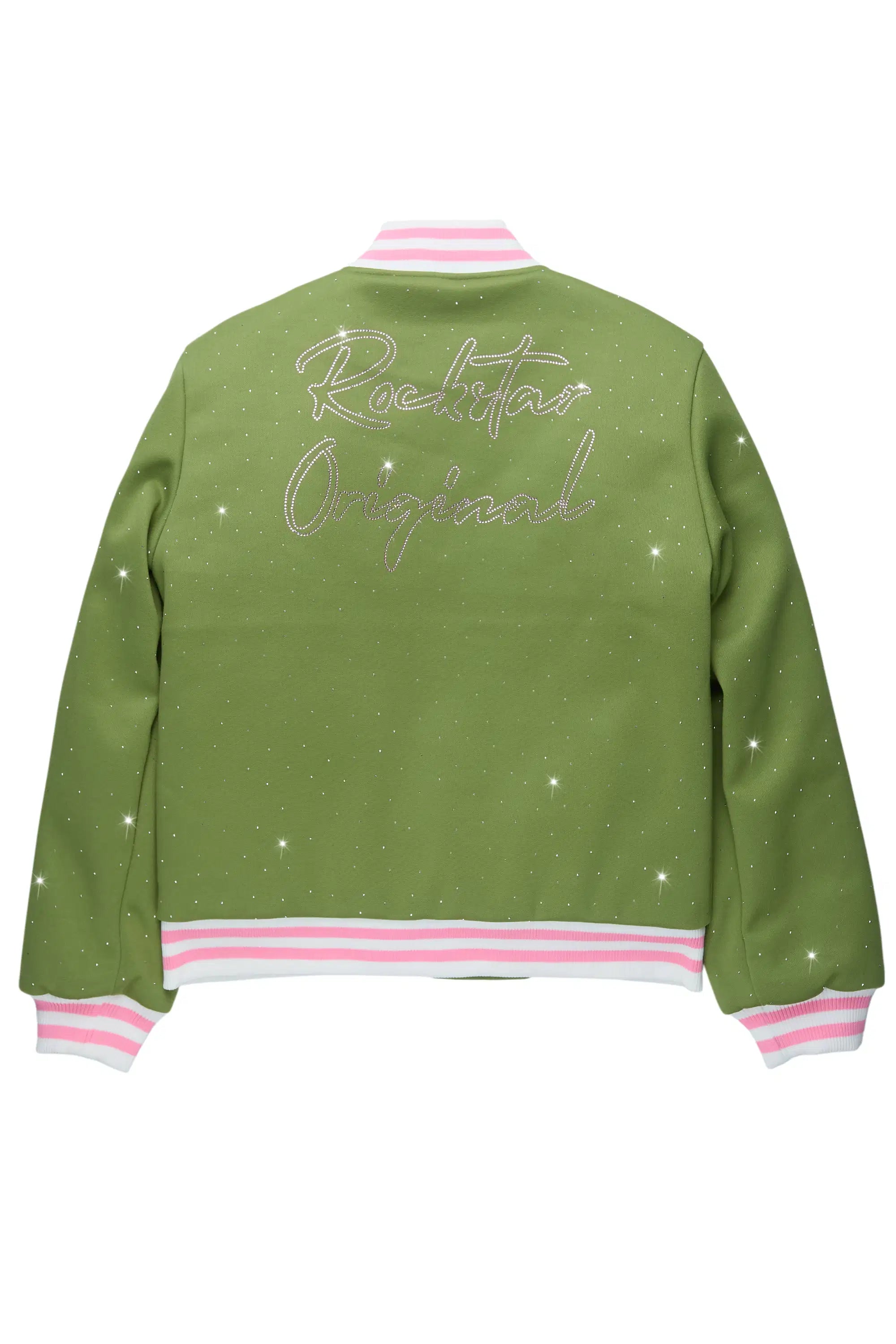 Alonza Green/Pink Rhinestone Varsity Jacket