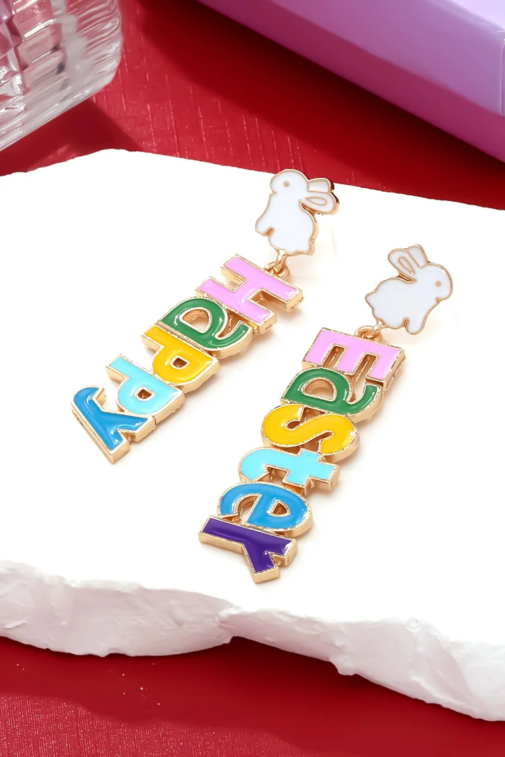 Gold Happy Easter Letter Rabbit Alloy Dangle Earrings