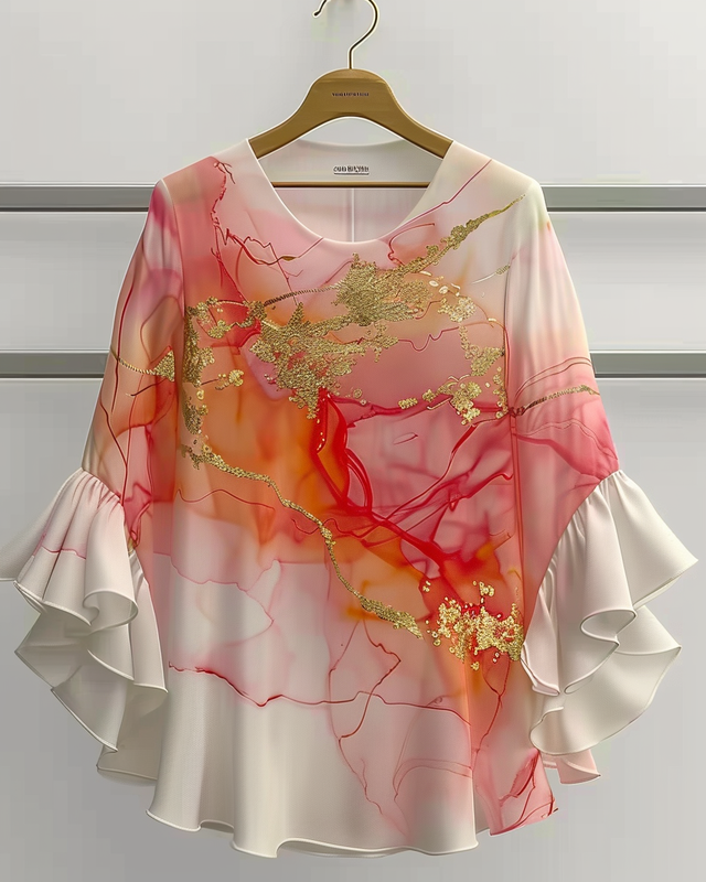 Summer vacation handmade gilded chiffon shirt e61c