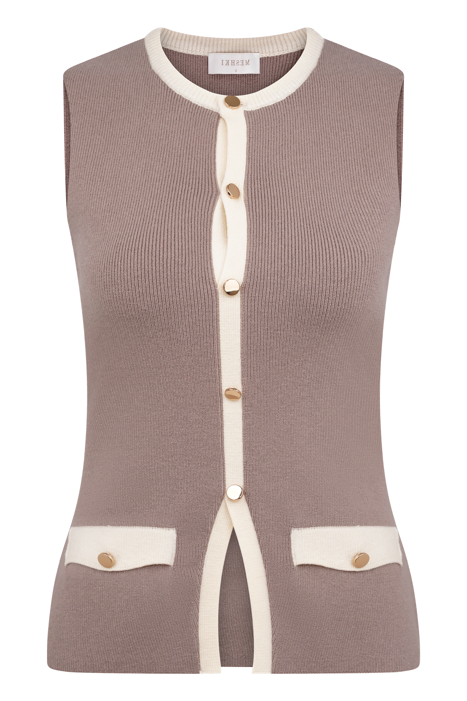 Pebble/ivory Contrast Knit Top