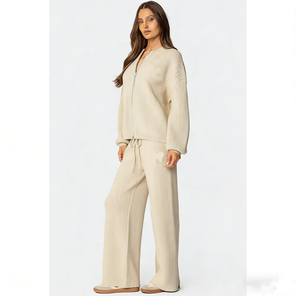 Knit Zip Up Sweater Set