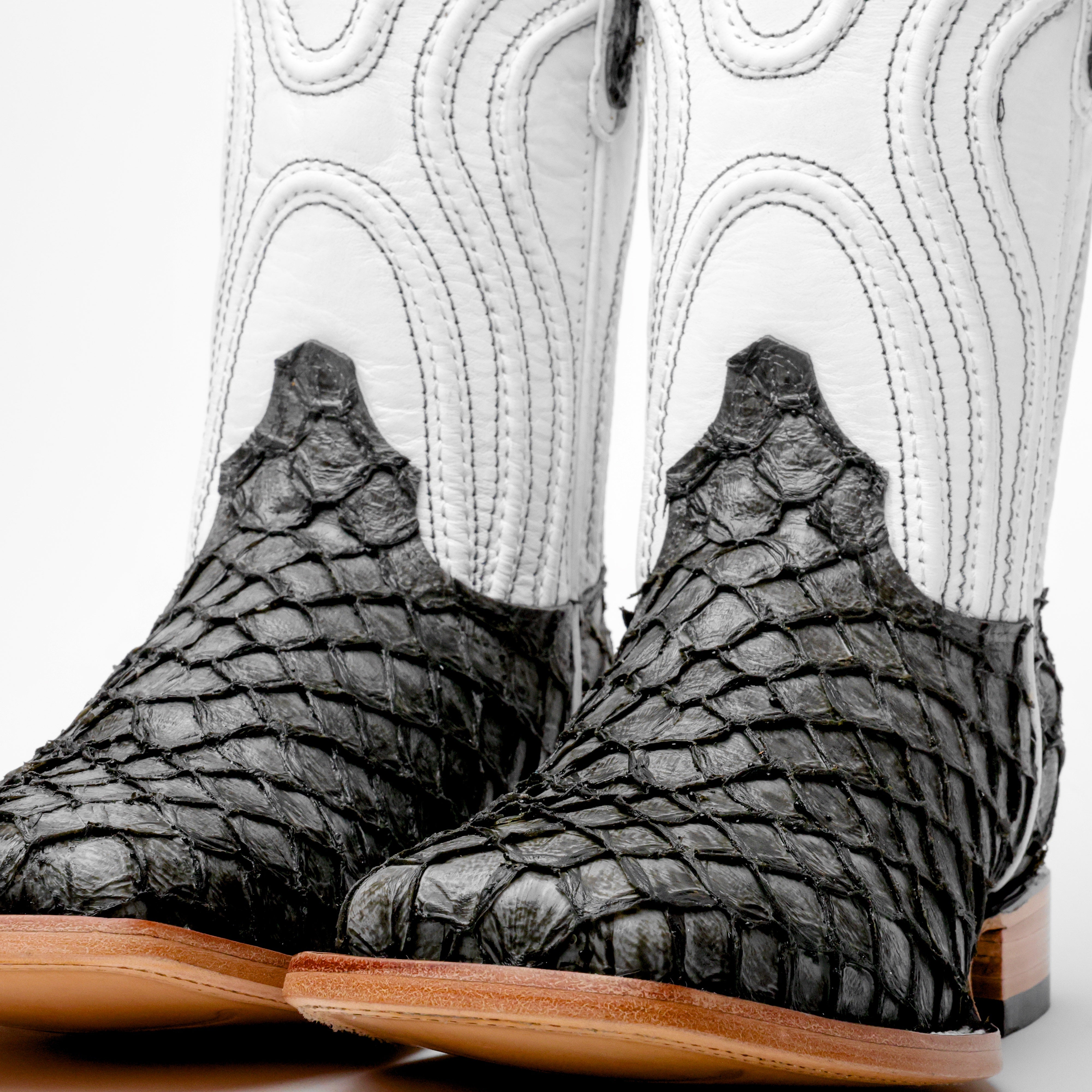 Grey Mini Pirarucu Leather Boots - Square Toe