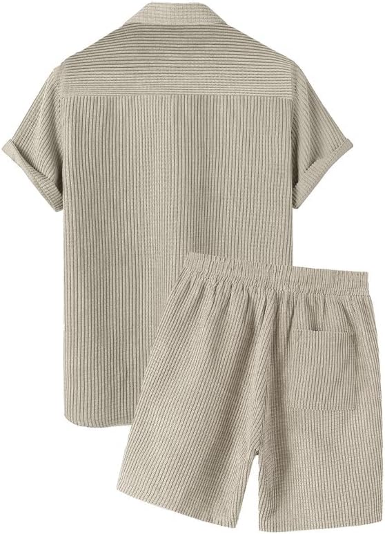 Men's 2 Piece Outfits Casual Button Down Short Sleeve Shirts Shorts Summer Beach Sets