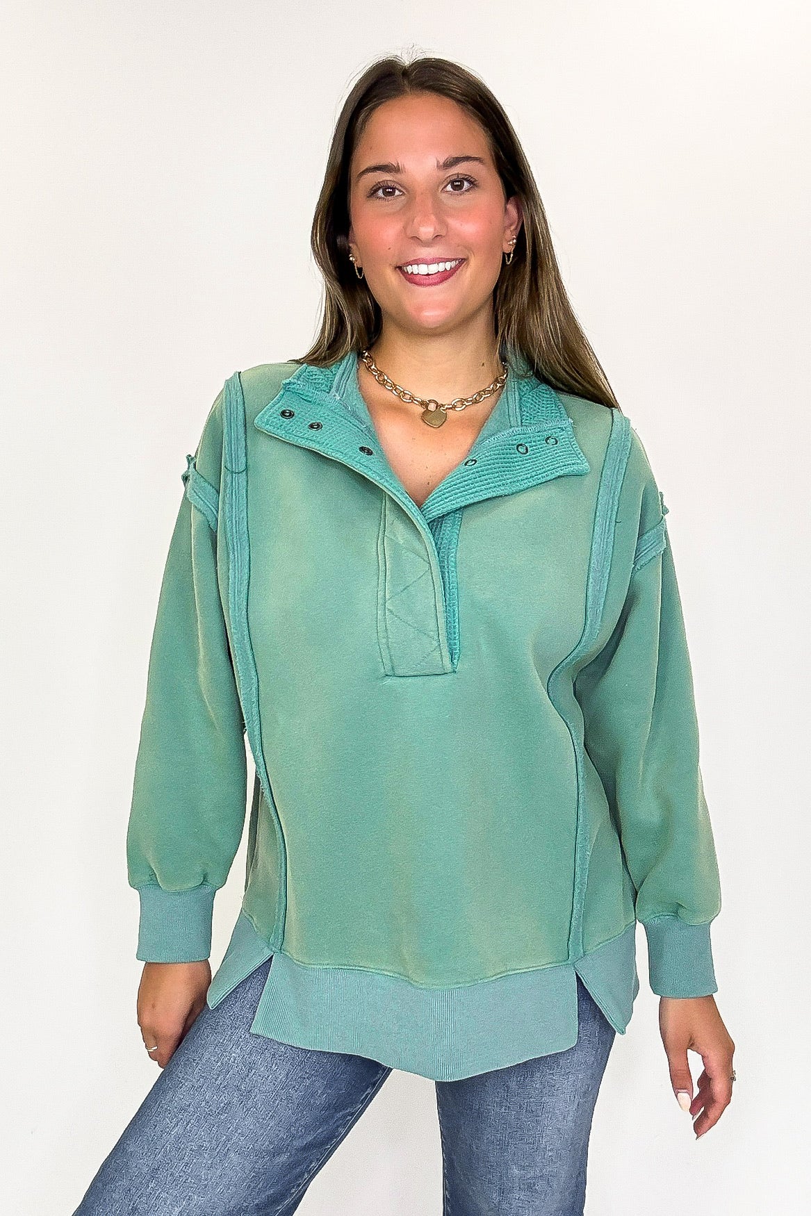 Cozy Thermal Placket Sweatshirt