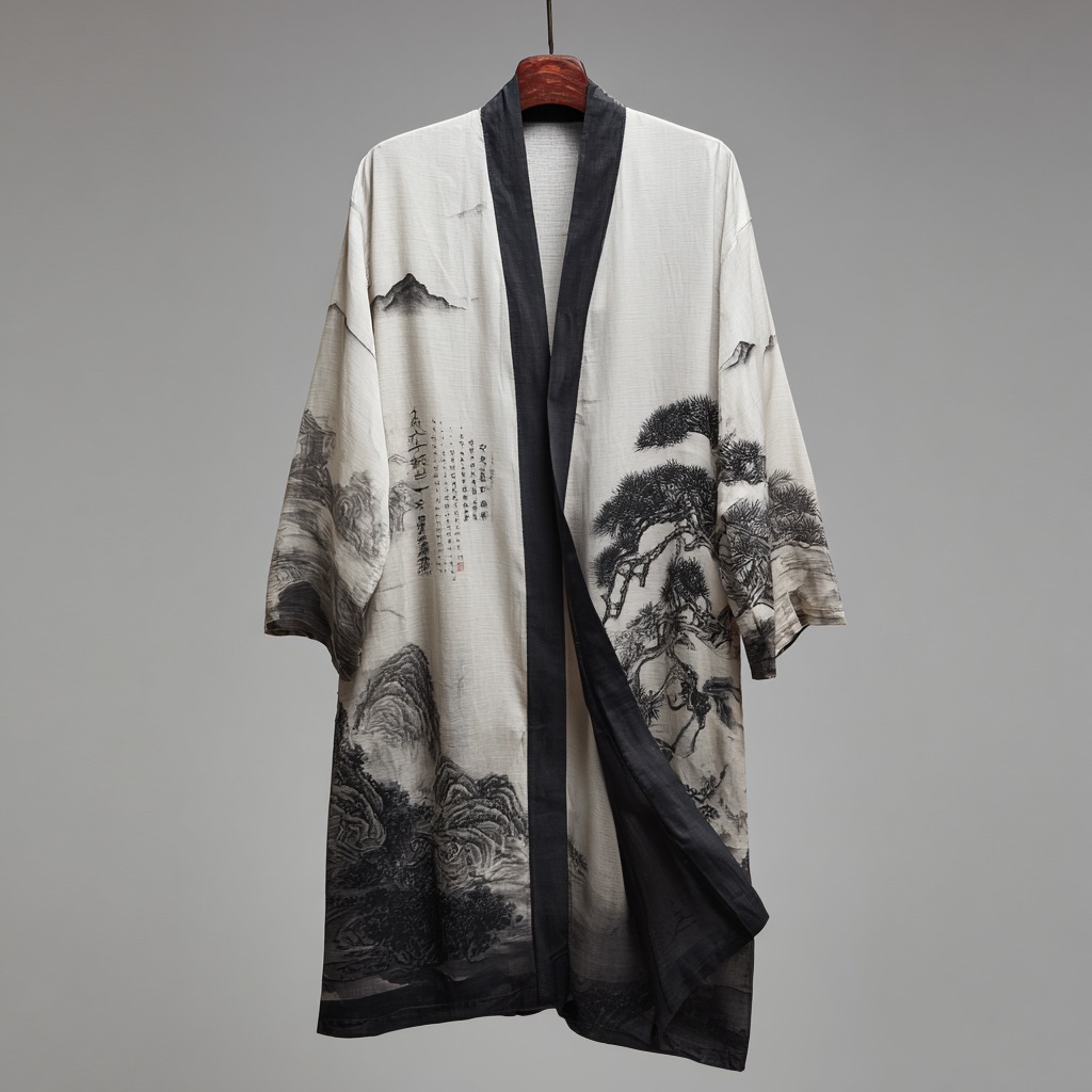 Men's Retro Landscape Painting Art Linen Long Kimono