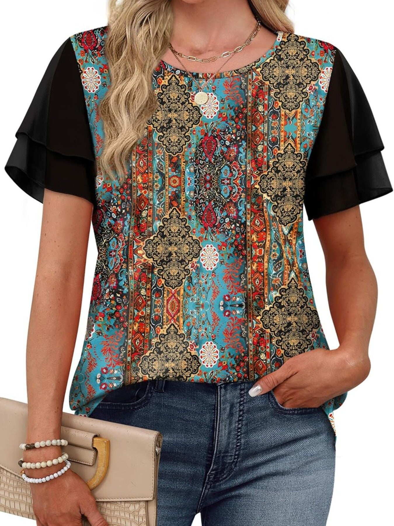 Layered Short Sleeve Round Neck T-Shirt