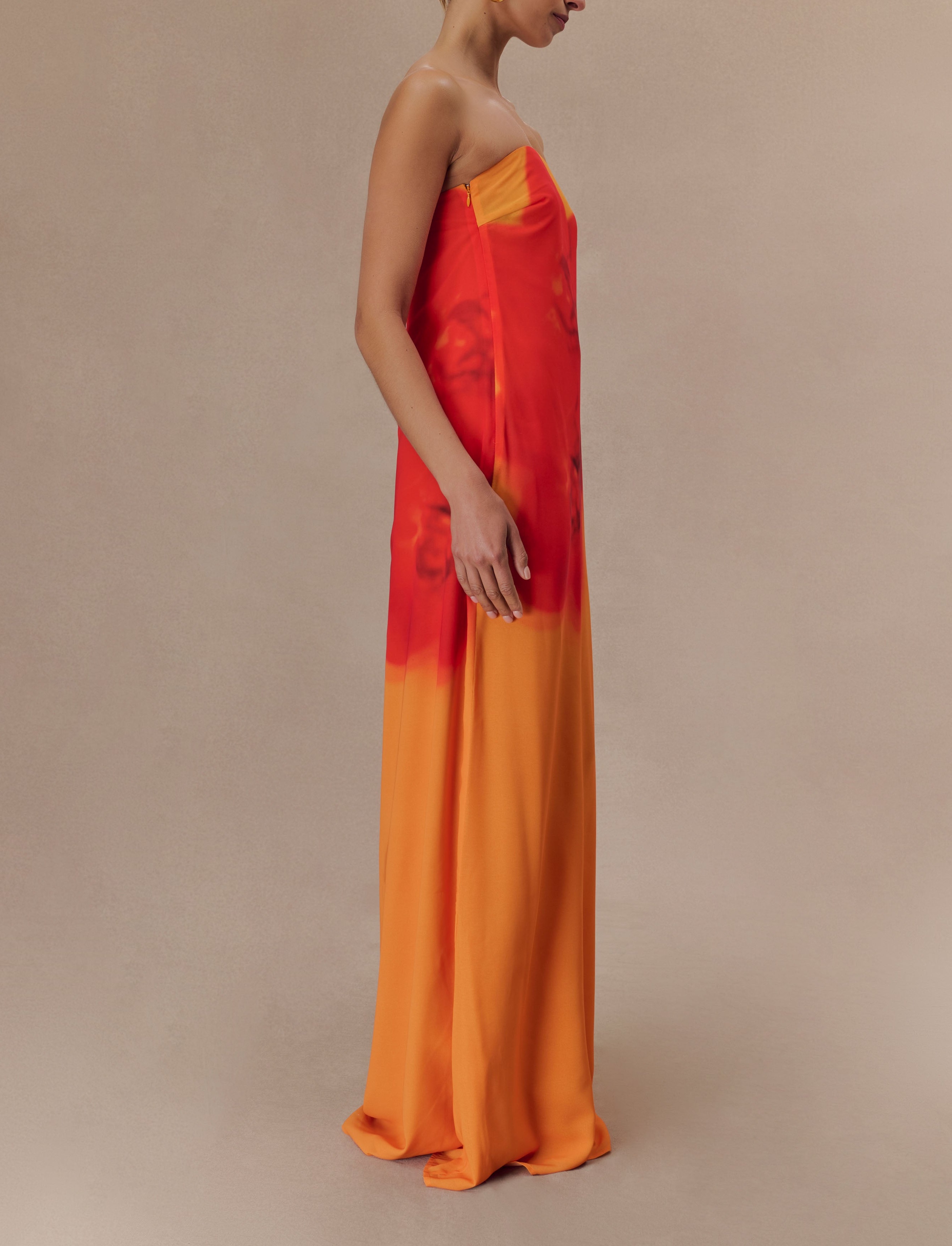 Print Strapless Chiffon Maxi Dress