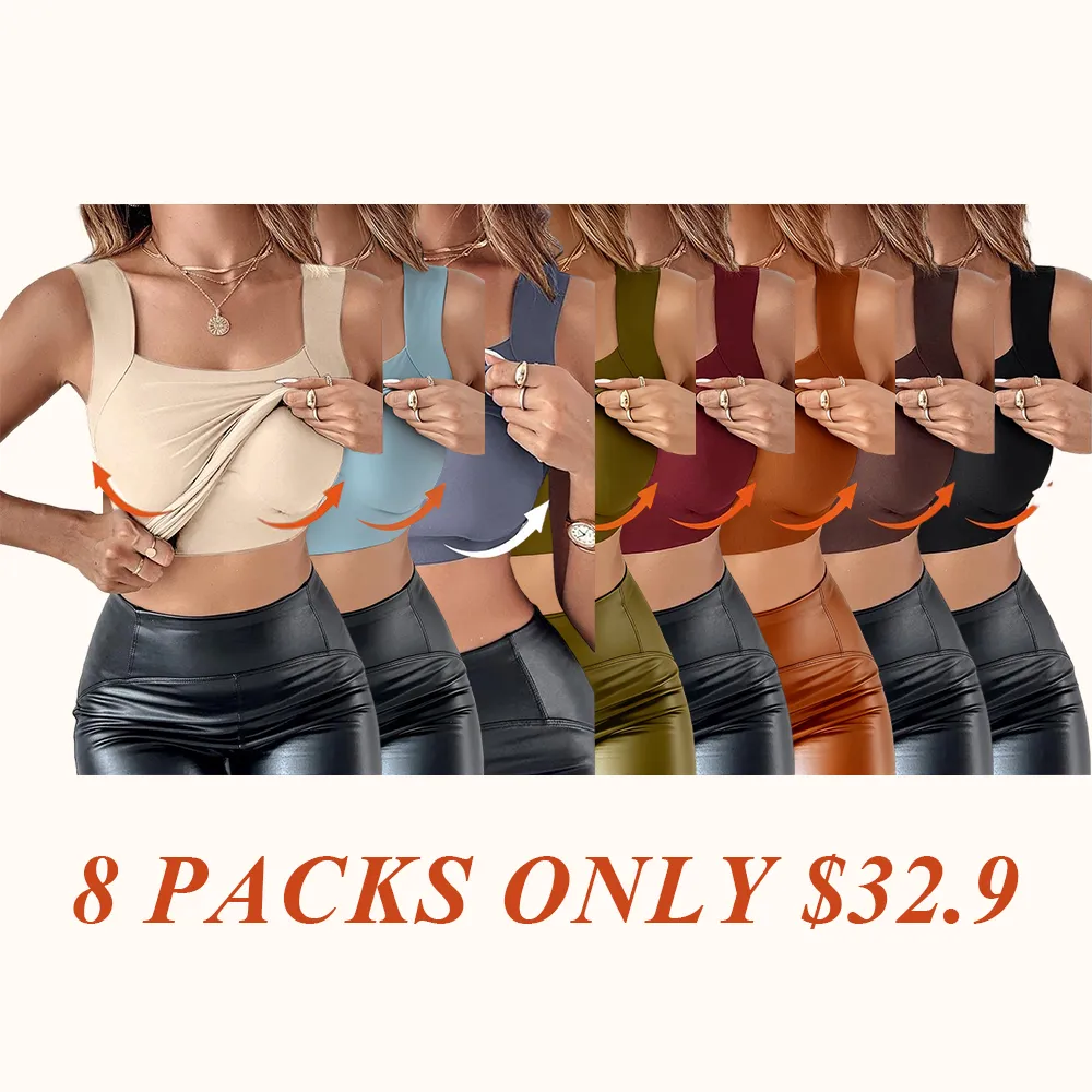 Women's U Neck Shapewear Built-in Bra Tank High Strechy Sleeveless Slim Fit Tops Camisole