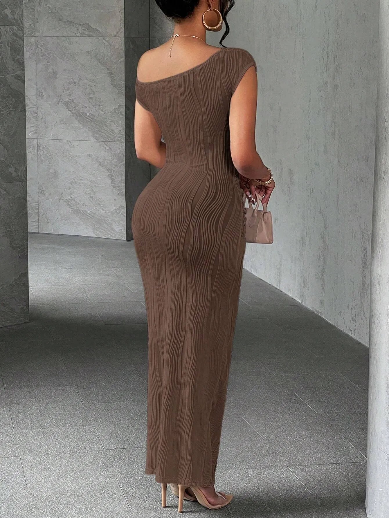 Asymmetrical One Shoulder Bodycon Maxi Dress