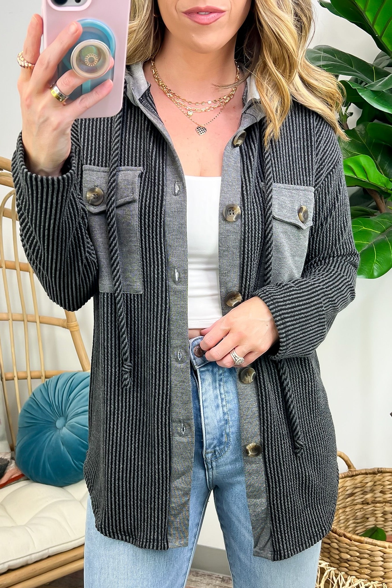 Saturday Satisfaction Ribbed Hooded Shacket