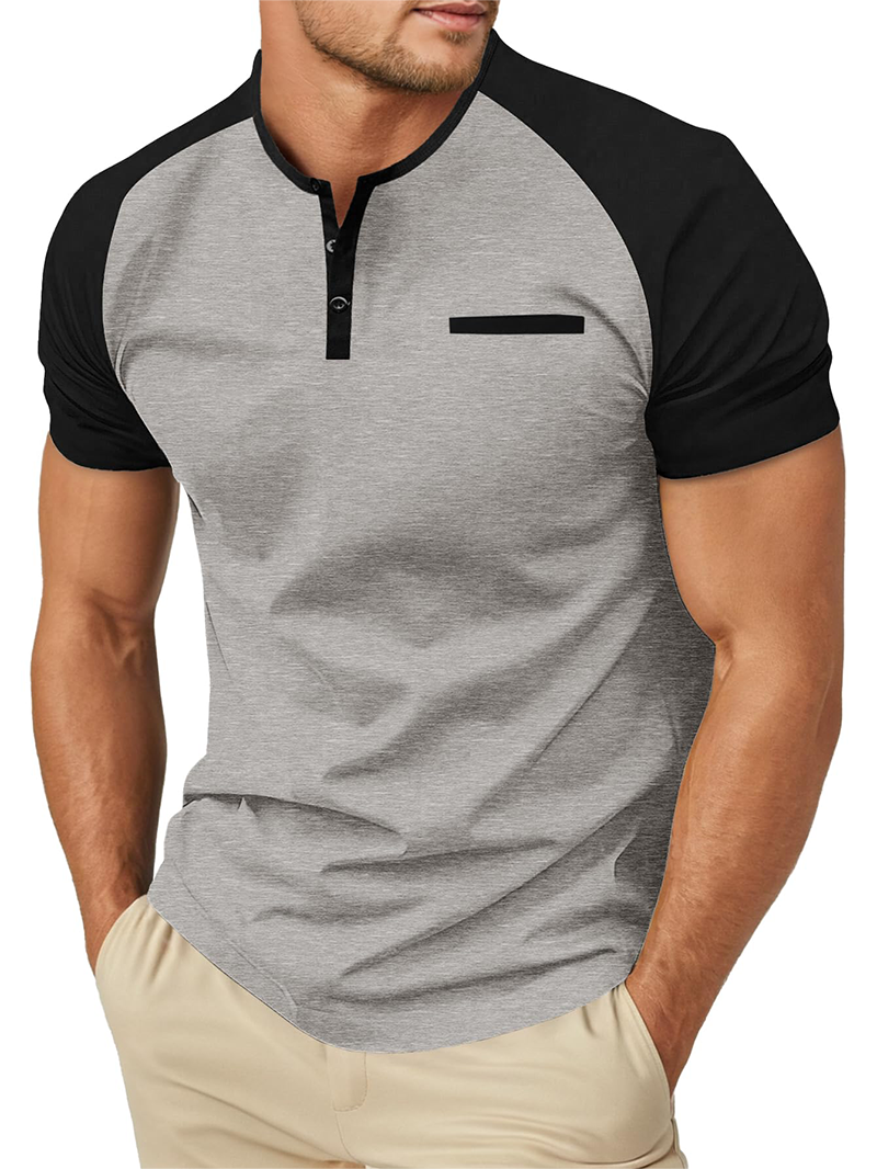 Mens Cotton Henley Shirts Short Sleeve Casual T-Shirts Summer Button T Shirts with Pocket