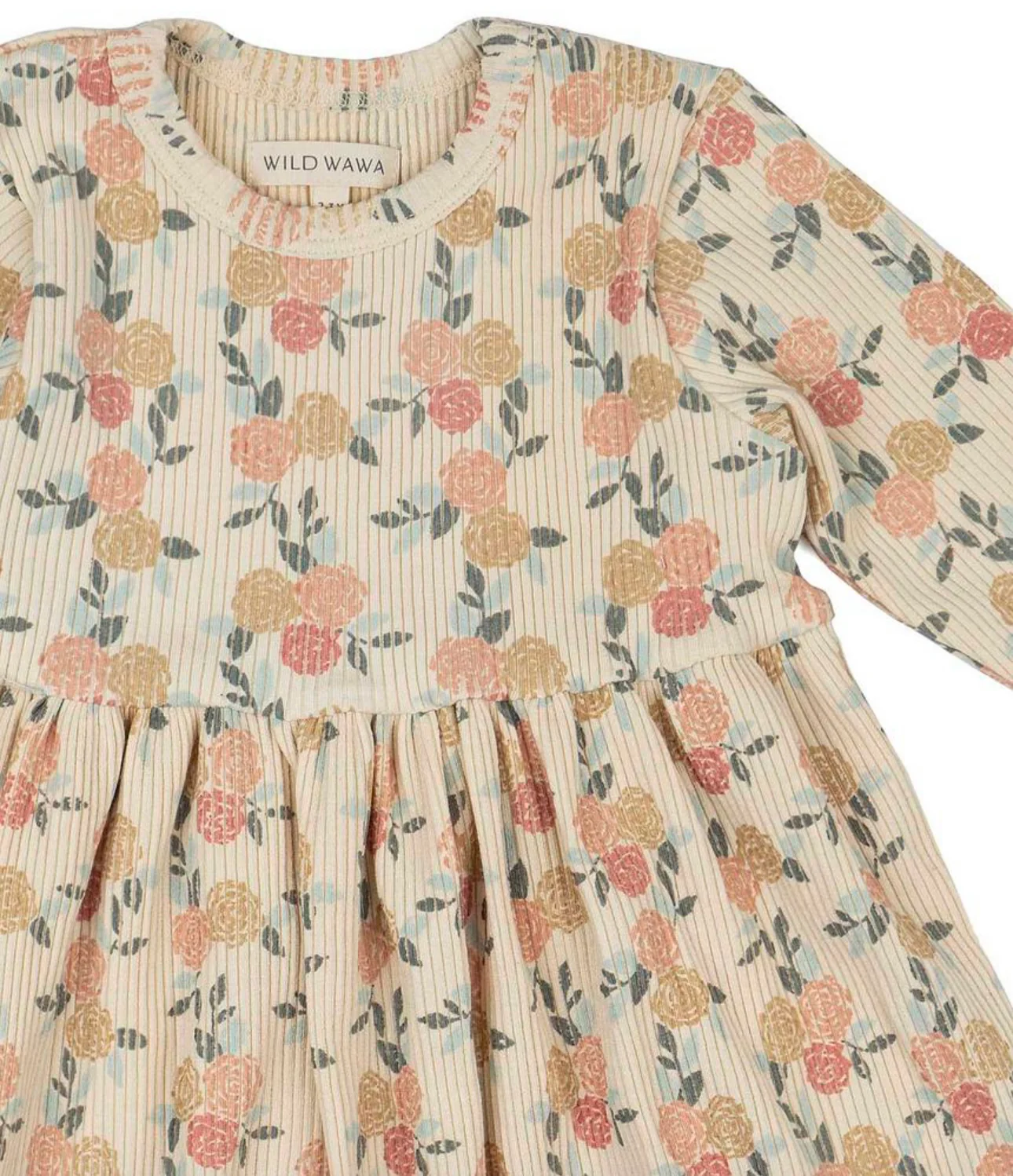 Rib Long Sleeve Dress: Dusty Pink Roses