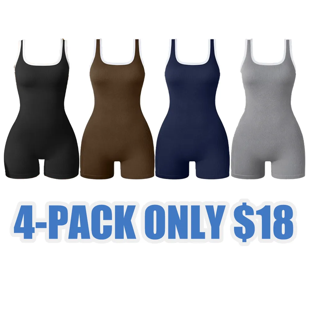 Lady's Sleeveless Solid-color Close-fitting  Rompers