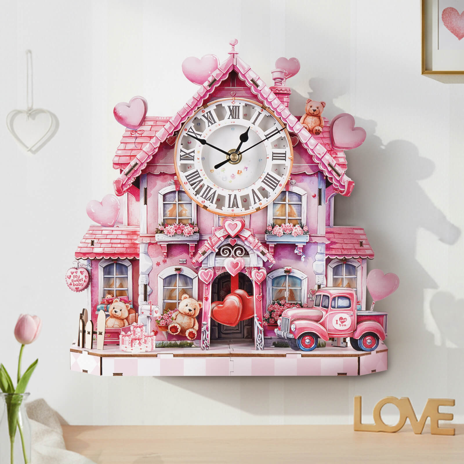 Sweetheart Cottage â€“ DIY Wooden Clock, 3D Puzzle Craft Kit