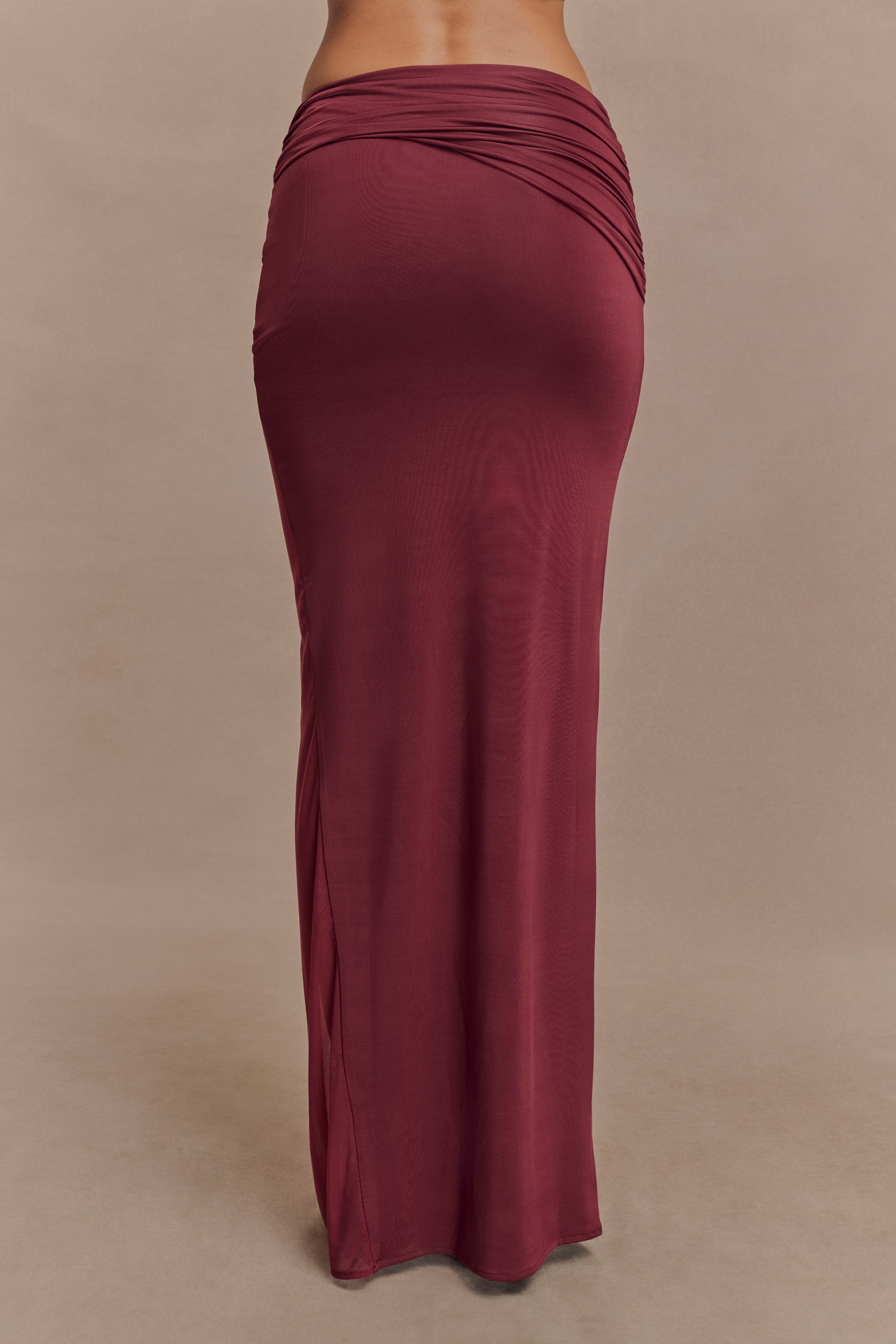 Wine Slinky And Mesh Maxi Skirt