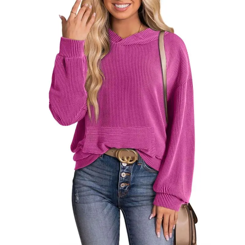 Women's Casual Loose Long Sleeve Ribbed Knit Shirts