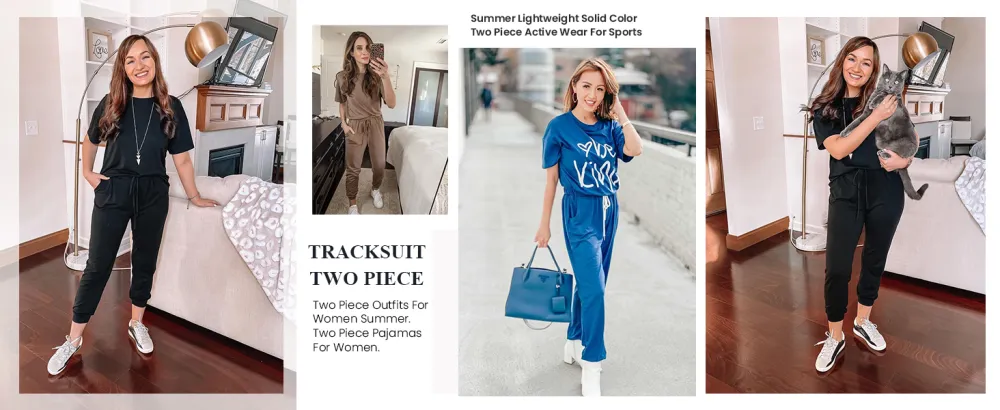 Women's 2-Piece Crew Neck Short Sleeve Tracksuit Jogger Set