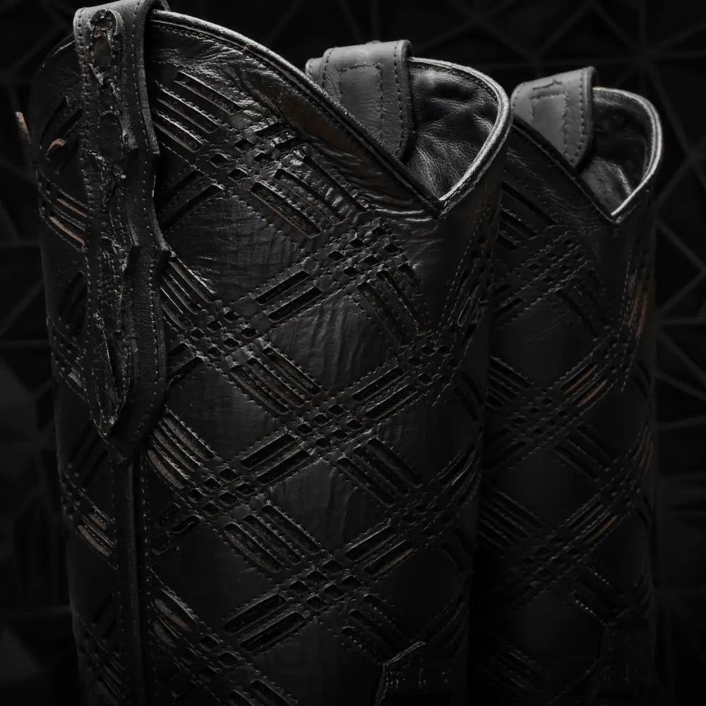 TOTAL BLACK Python Leather Boots - Square Toe