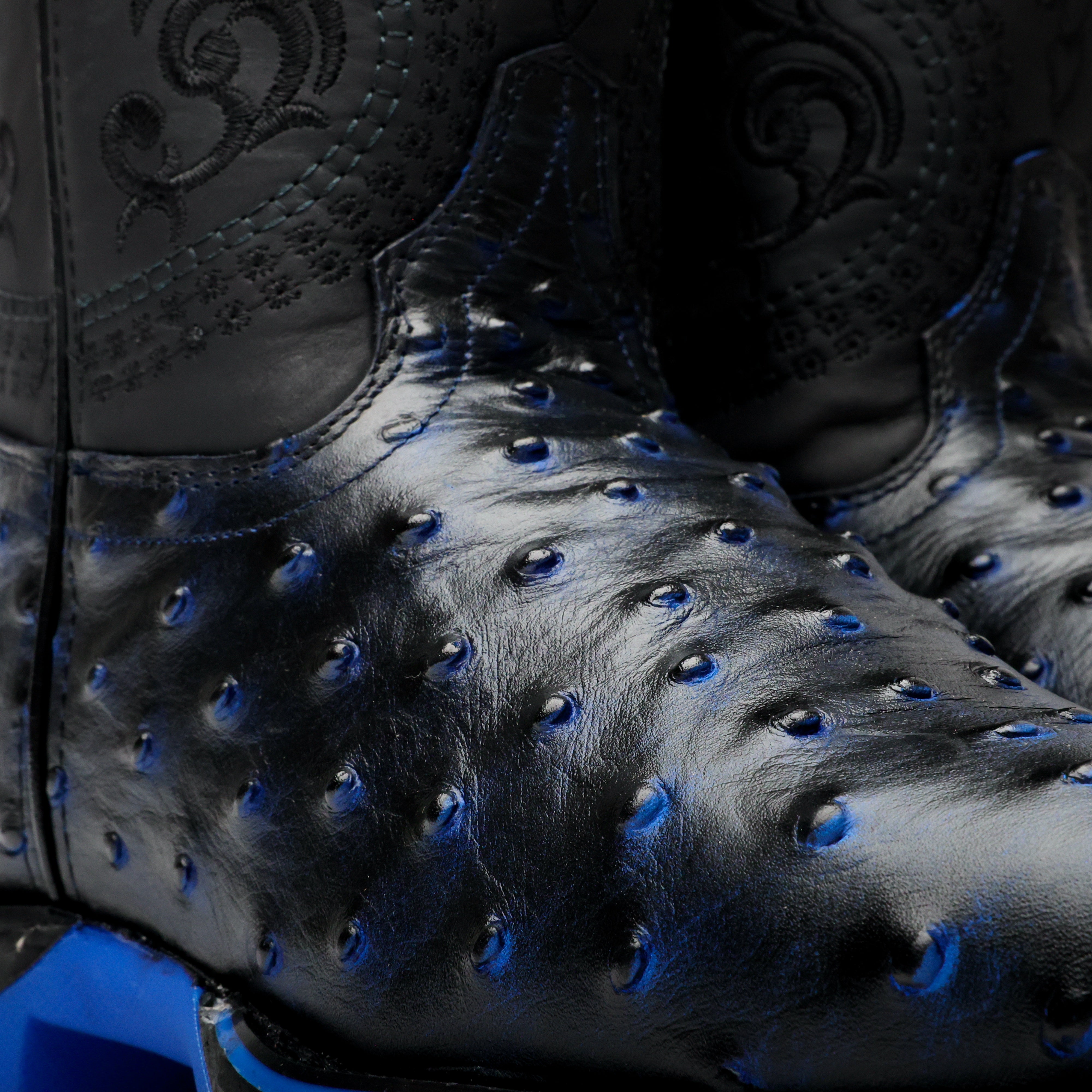Black/Blue Ostrich Leather Boots With 3D Lightweight Sole - Composite Toe