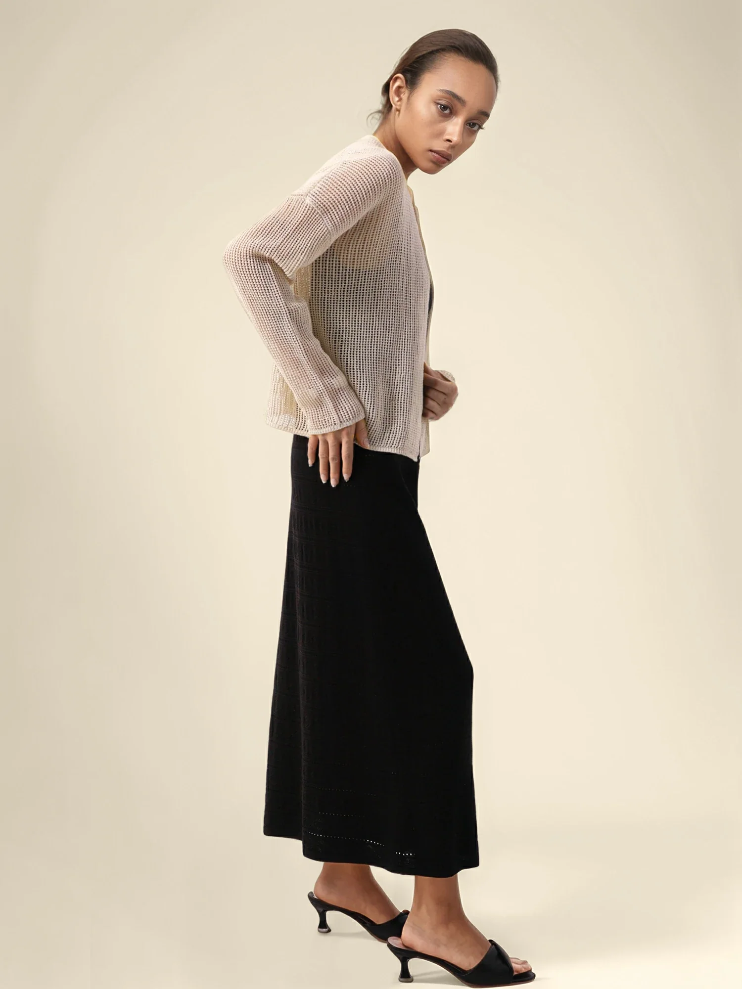 Cotton & Lyocell Long Sleeve Hollow Cardigan