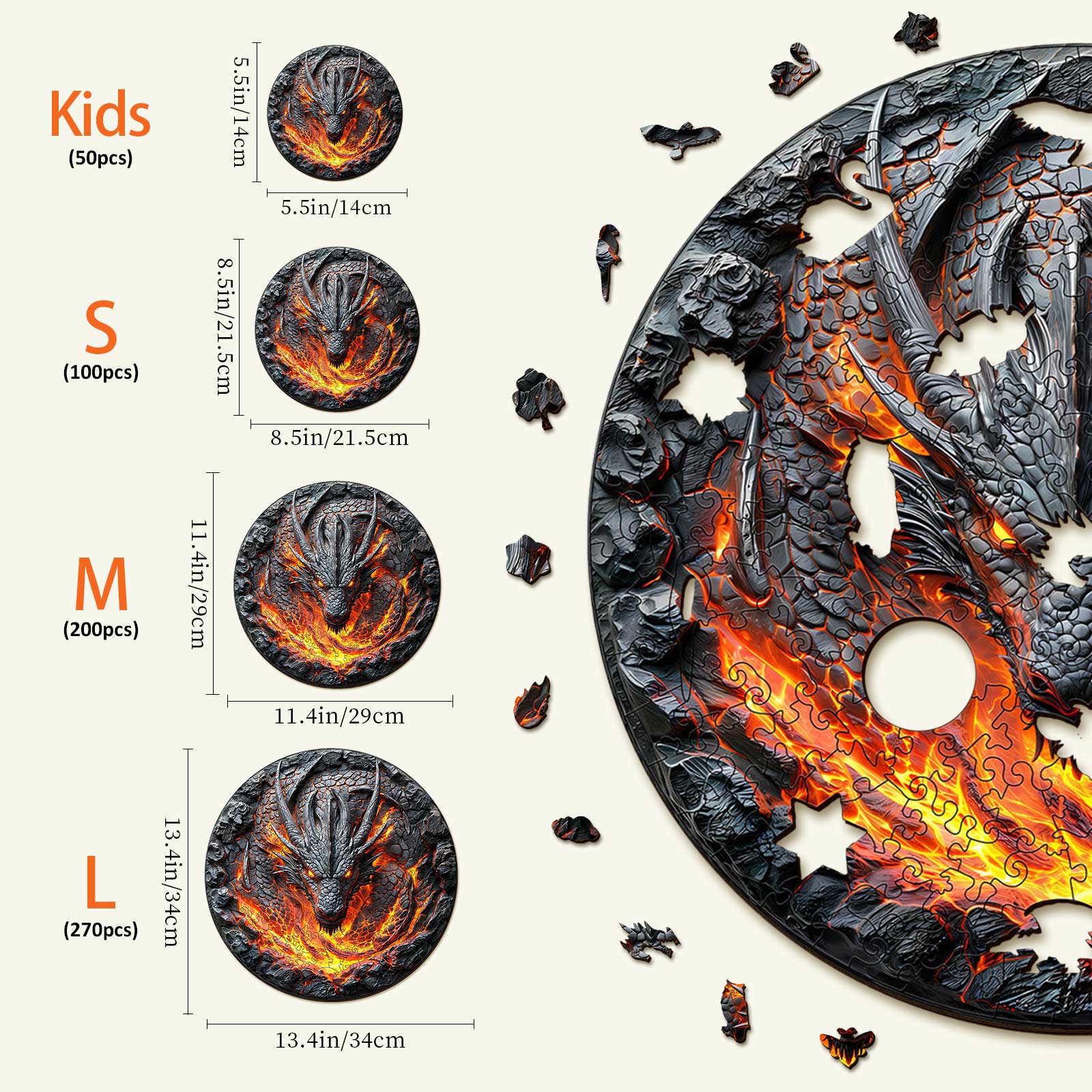 Flame Wall Dragon Wooden Jigsaw Puzzle