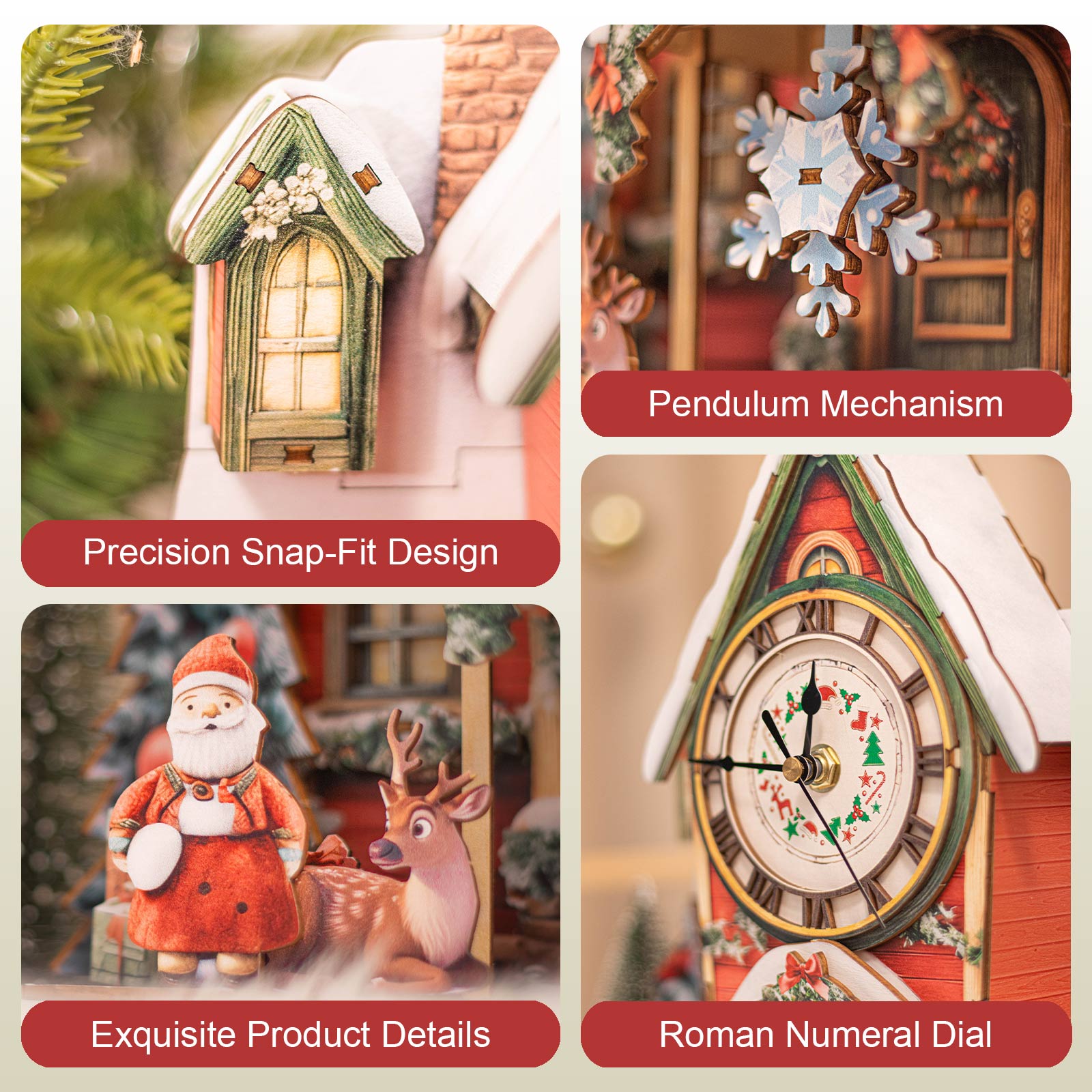 Christmas Houseâ€“ DIY Wooden Clock, 3D Puzzle Craft Kit