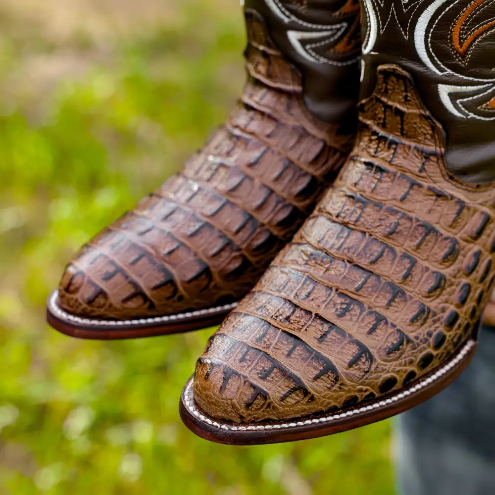 Honey Caiman Hornback Leather Boots - Round Toe