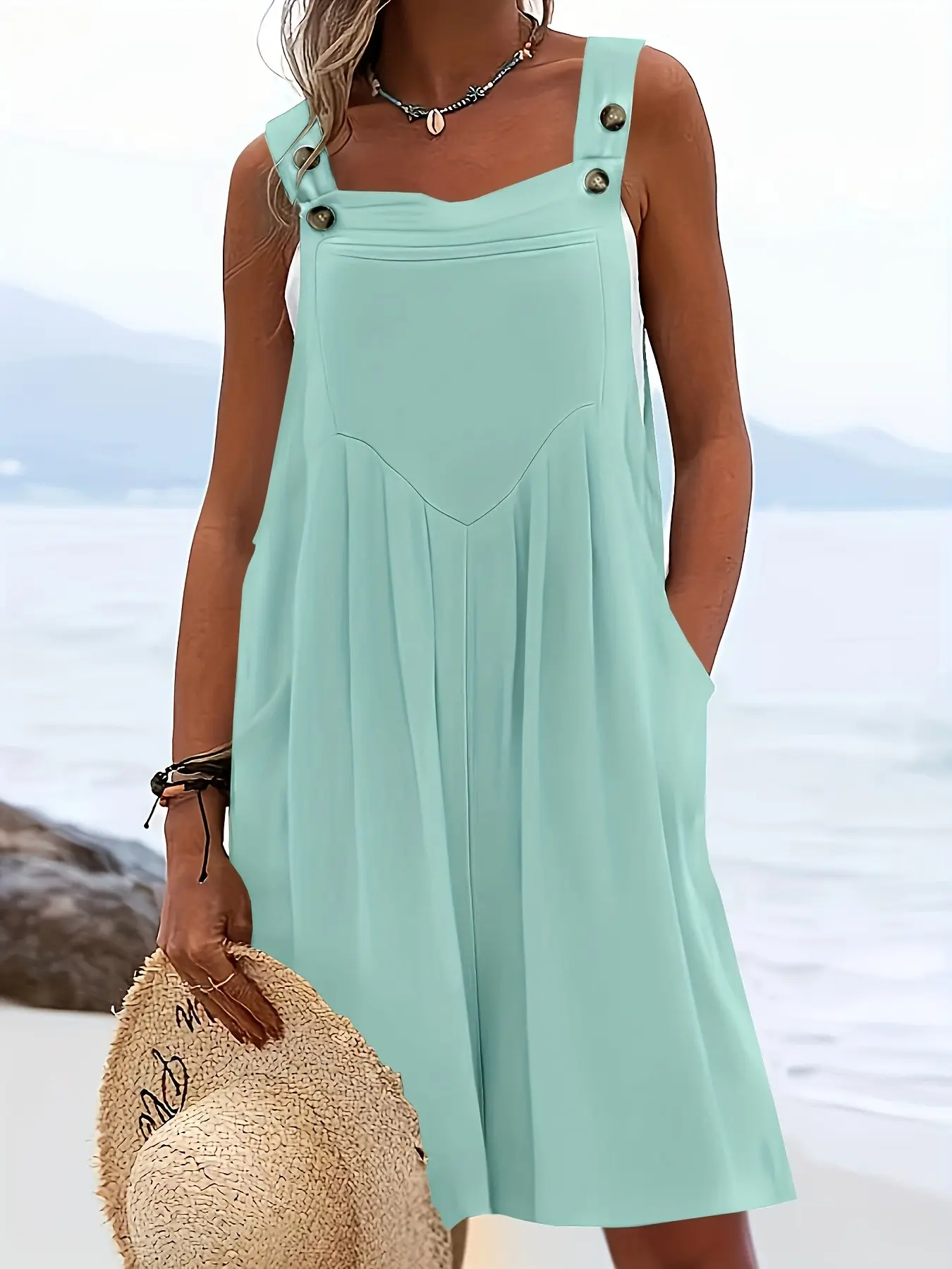 Women's Plus Size Casual Fashion Wide Leg Shorts, Loose Fit Belted Overall Pants with Button Pockets, 10 Colors Available