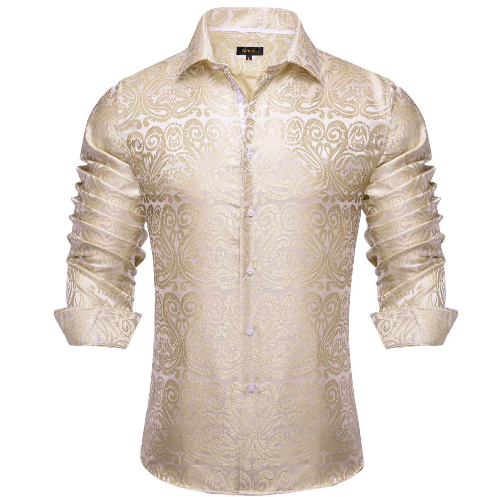 Men's Paisley Dress Shirt Long Sleeve Wrinkle Free Button Down Cowboy Shirts - Champagne&paisley