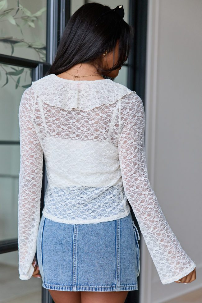 Gywneth Ivory Lace Mesh Cardigan Top
