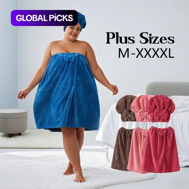Plus Size Bath Skirt & Shower Cap Set, 2 Counts/set Adjustable Bath Skirt & Shower Cap, Thickened Bath Skirt, Ideal for Home Use, Travel, Sauna, and Spa, Matching Womenswear #GLOBAL PICKS