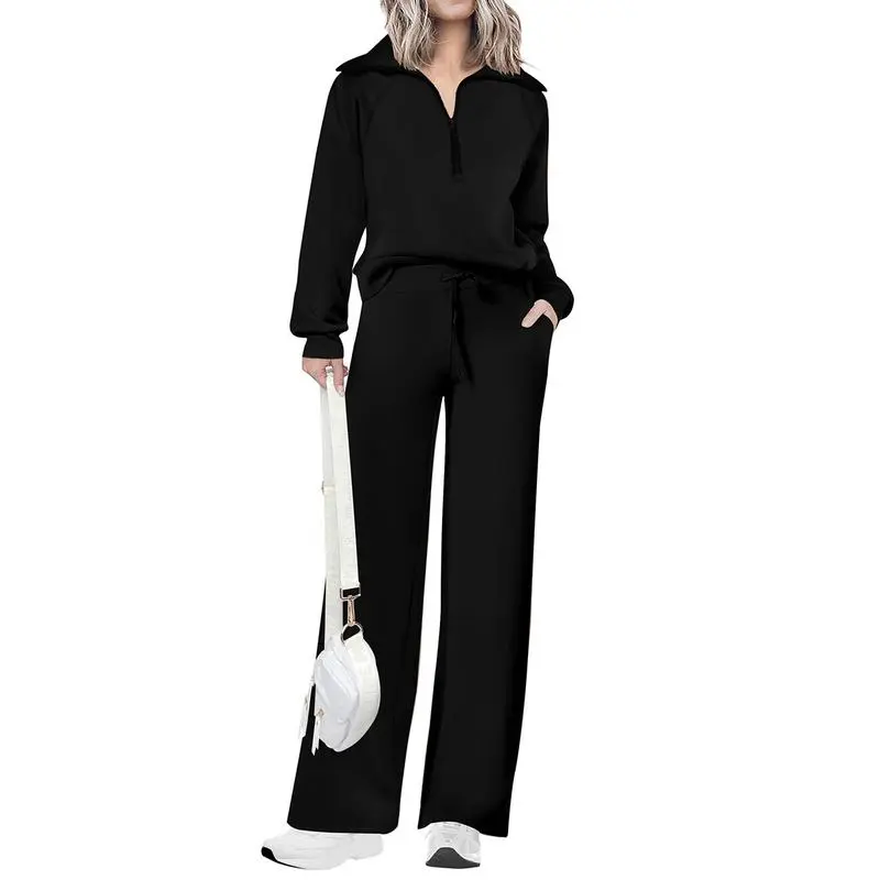 Women’s 2-Piece Set – Half Zip Sweatshirt & Wide Leg Pants