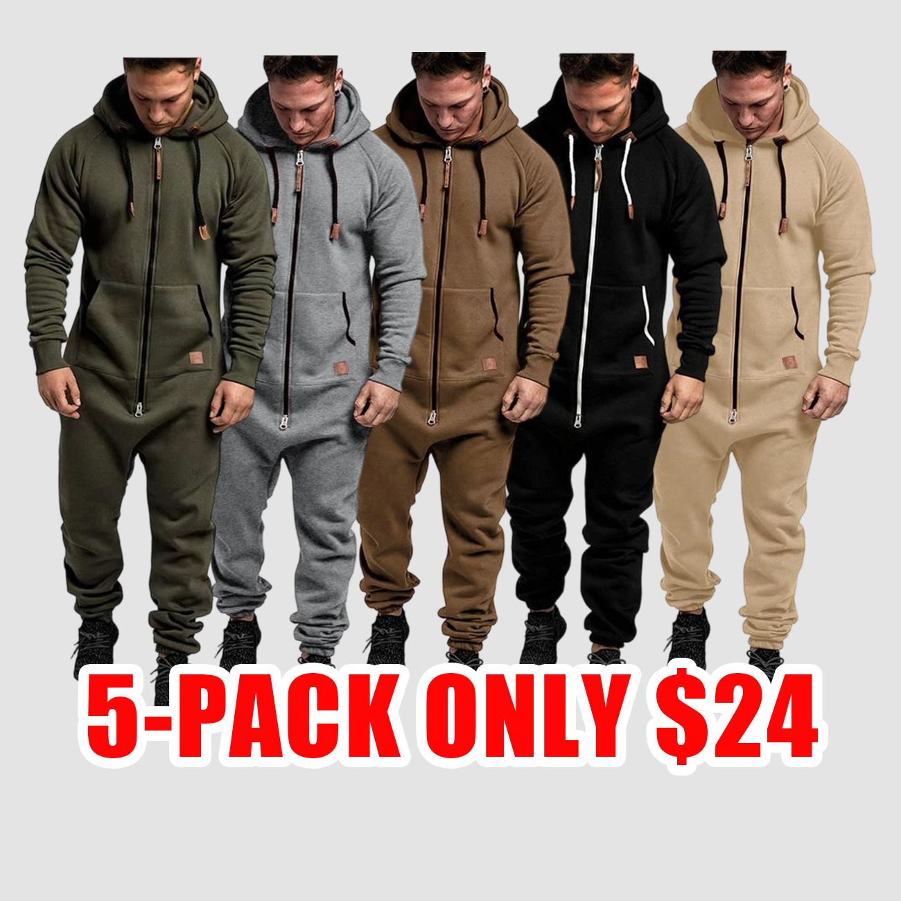 Men’s Hooded Fleece-Lined Jumpsuit with Full Zip and Kangaroo Pocket