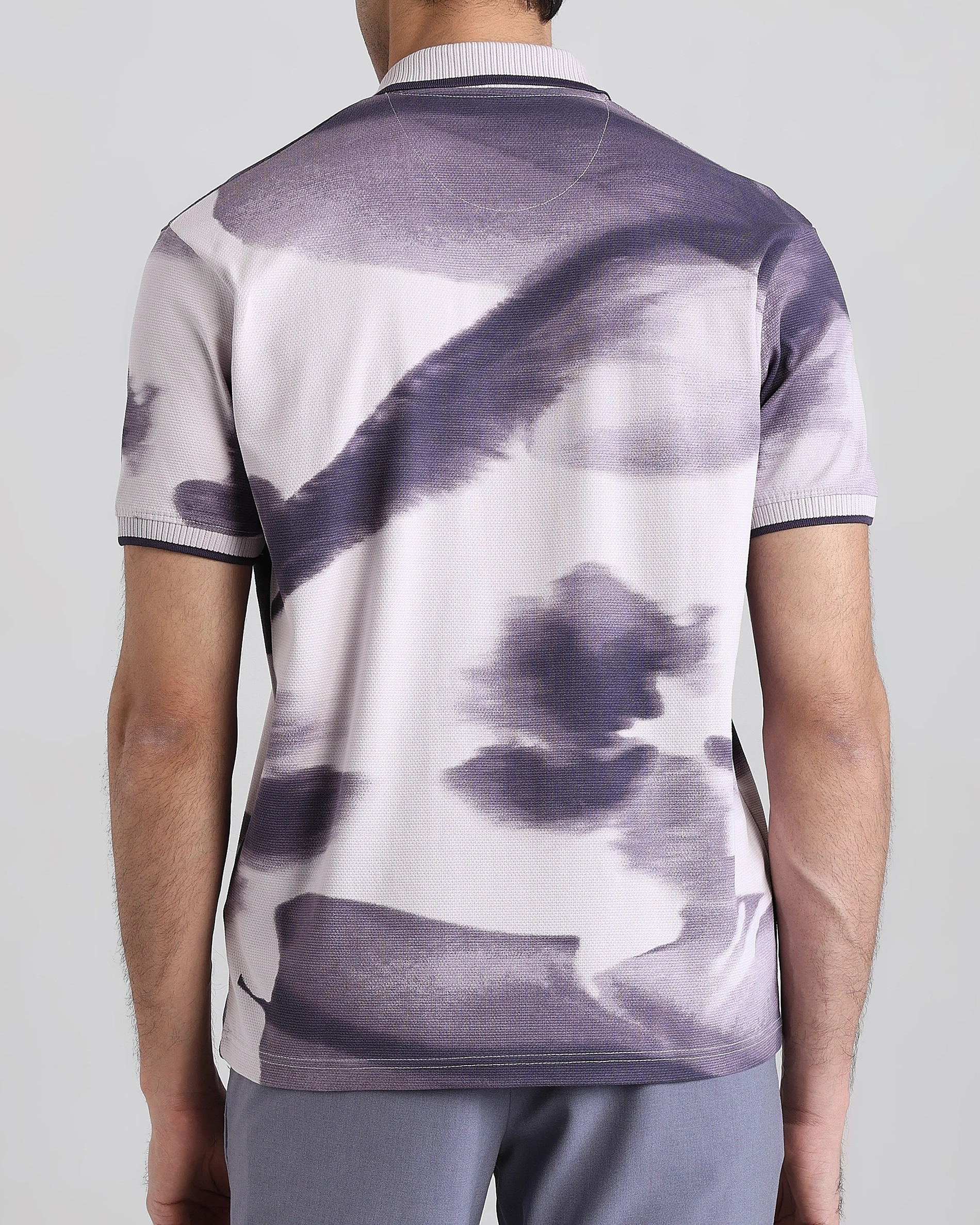 Daily Simple And Slimming Lilac Abstract Polo Shirt