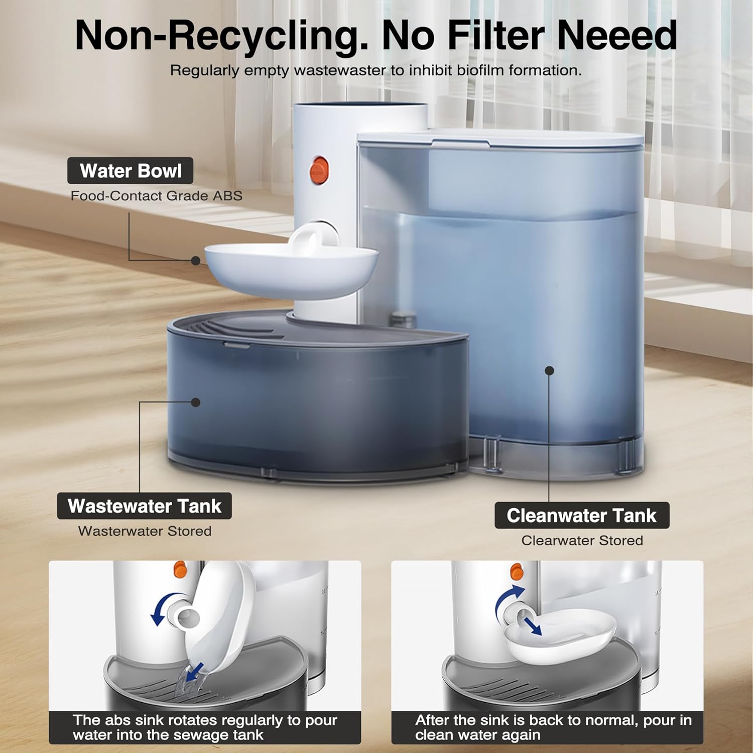 Large Capacity Wireless Smart Pet Water Fountain Filterless